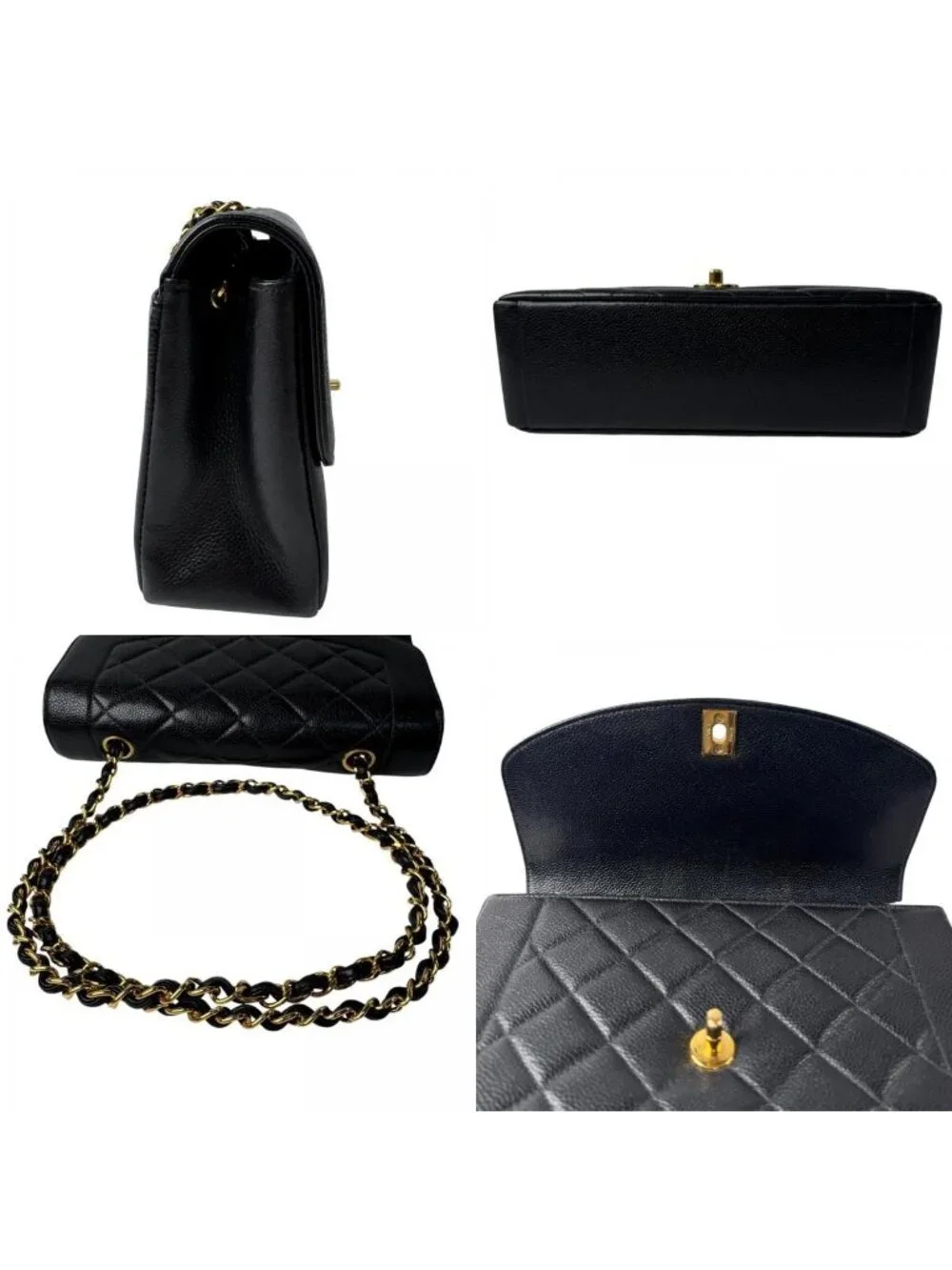 Chanel Diana Flap Quilted 25 Caviar Leather Chain Shoulder Bag